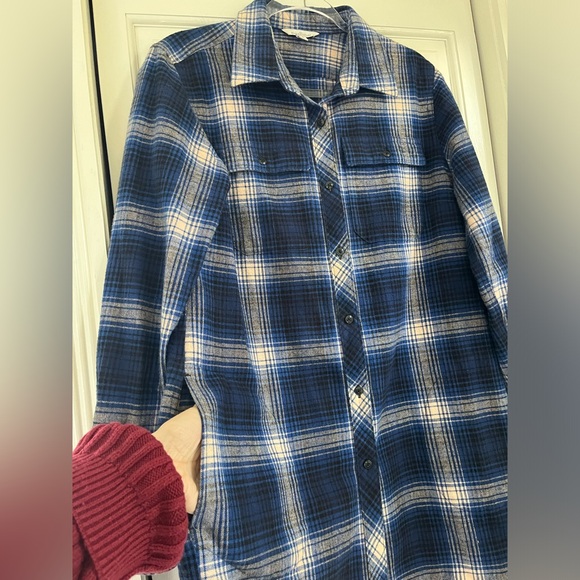 L.L Bean Women’s Archive Flannel Signature Top Womens Medium Blue Plaid Chamois - Picture 6 of 14